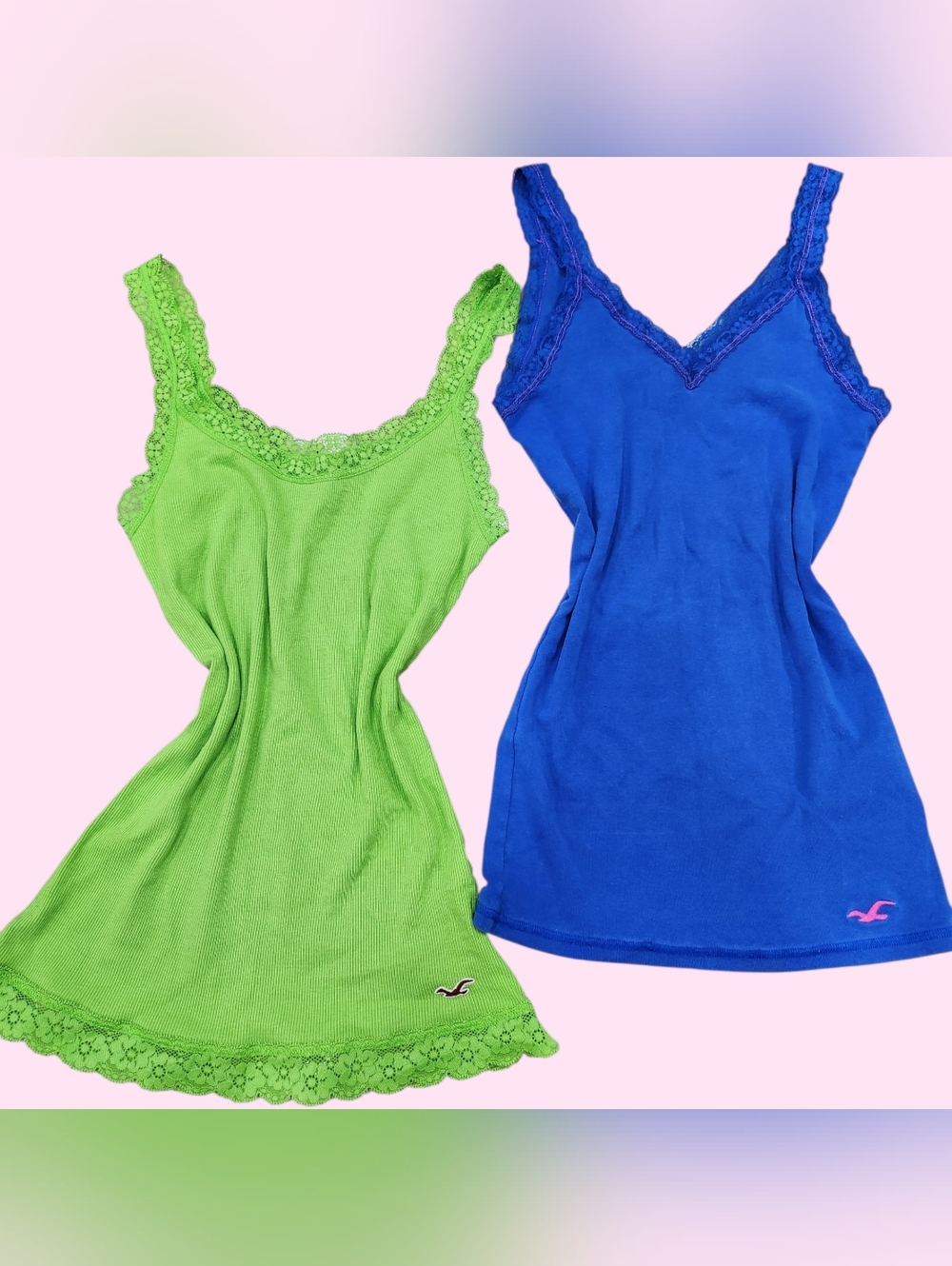 2- y2k Hollister layering tank top bundle blue & bright green tank tops Size S